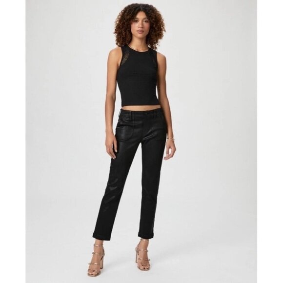 PAIGE Mayslie Straight Ankle Pants Jeans Womens Size 27 Black Fog Luxe Coated - Picture 2 of 10